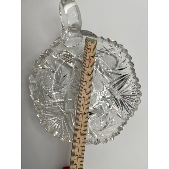 Vintage American Brilliant Cut‎ Crystal Glass Decor Sawtooth Edges Handled Nappy - Picture 5 of 6